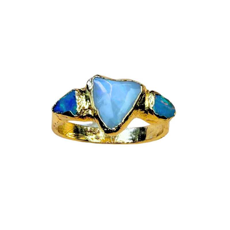 Ring mit 3 australischen Opalen, Gold, Größe 60