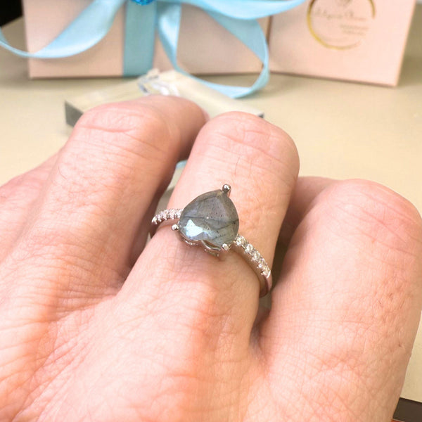 Ring Herz Labradorit, Silber, verstellbar