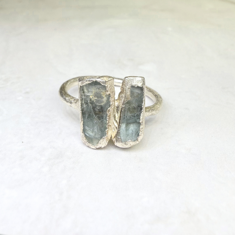 Ring Aquamarin Stäbchen, Silber, Größe 52