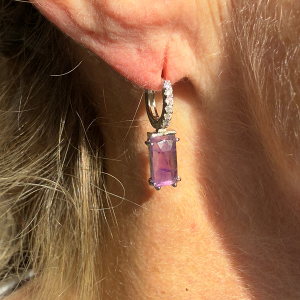 Creolen Ohrringe fester Anhänger mit Amethyst -Zirkonia, Silber