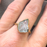 Ring roh Aquamarin, Gold, Größe 58