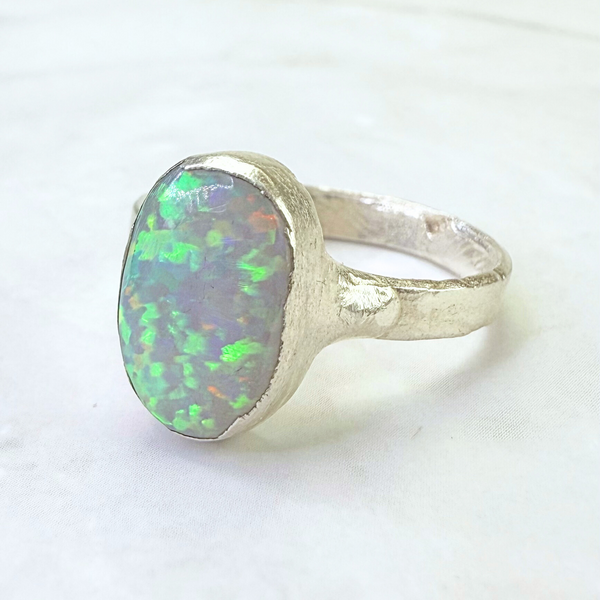 Ring australischer Opal, Silber, Größe 61