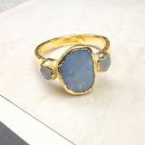 Ring australischer Opal - Mondsteine, Gold plattiert, Größe 59
