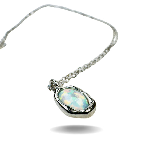 weisser Kristall Opal Anhänger, mit Halskette, Silber925