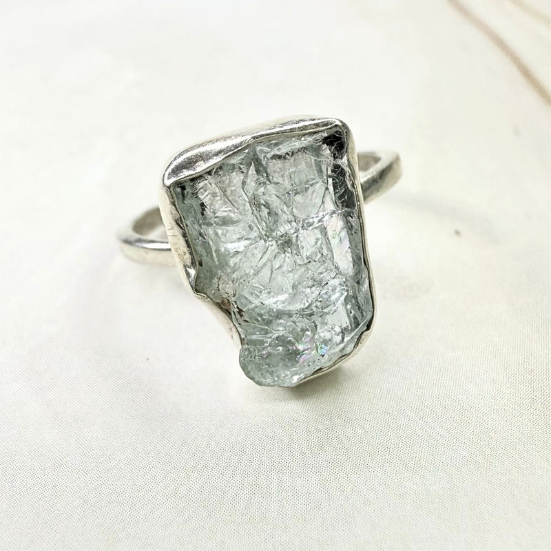 Ring roh Aquamarin, Silber, Größe 51