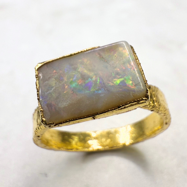 Ring with purple raw tourmaline, special shape, silver - gold plated, size 57