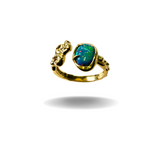 Vergoldeter Ring mit Feueropal – 925 Silber mit 24k Goldplattierung, verstellbar & handgemacht