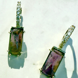 Creolen Ohrringe fester Anhänger mit Amethyst -Zirkonia, Silber