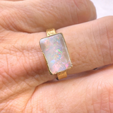 Ring with purple raw tourmaline, special shape, silver - gold plated, size 57
