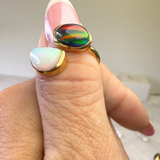 Ring white/black Aurora Opale, Gold plattiert, verstellbar