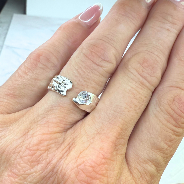 Ring mit weißen Zirkonia, Silber925, verstellbar