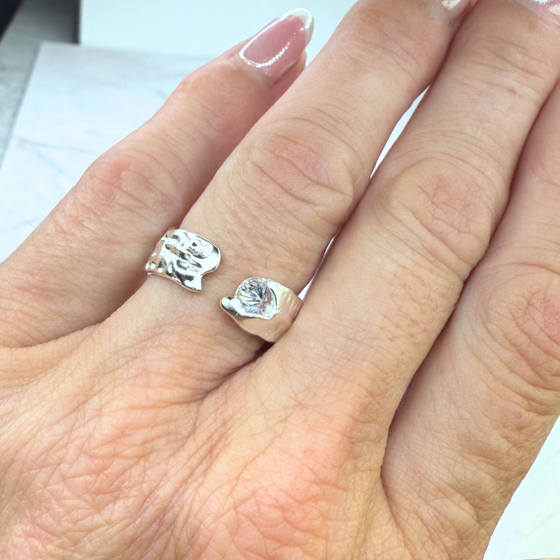 Ring mit weißen Zirkonia, Silber925, verstellbar
