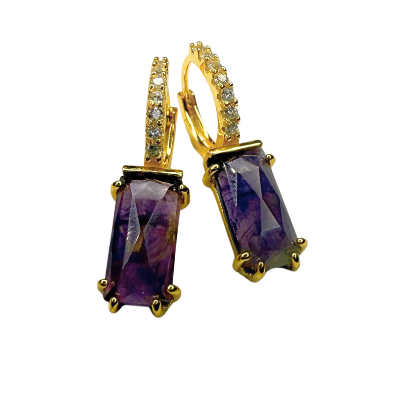 Creolen Ohrringe fester Anhänger mit Amethyst -Zirkonia, vergoldet