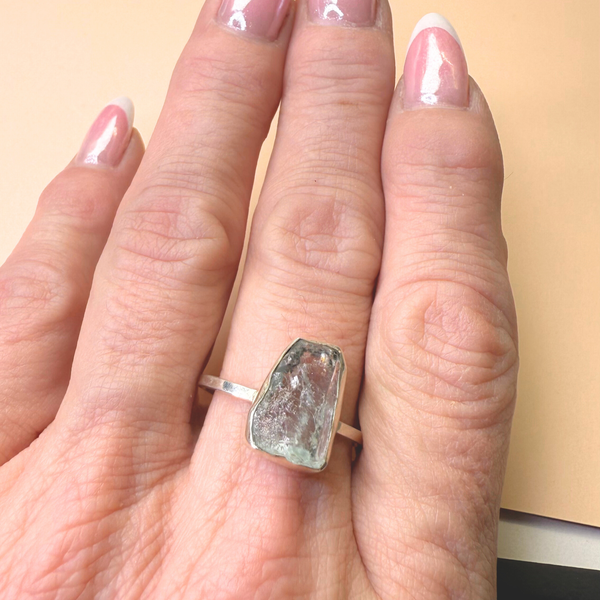 Ring roh Aquamarin, Silber, Größe 60