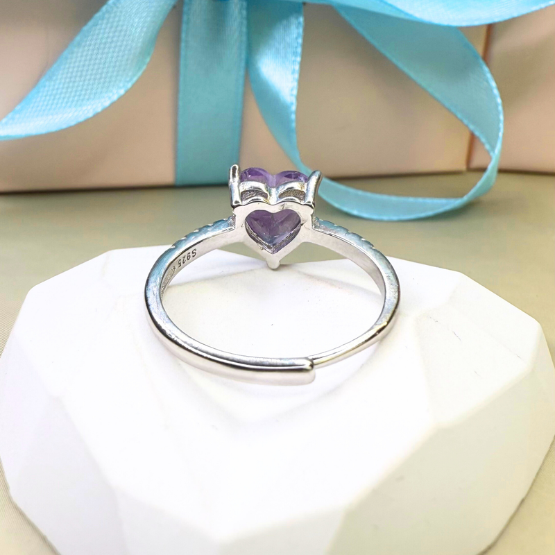 Ring Herz Amethyst, Silber, verstellbar