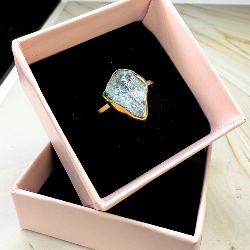 Ring roh Aquamarin, Gold, Größe 58