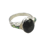 Ring Saphir und 2 Opalen, Silber, Größe 59