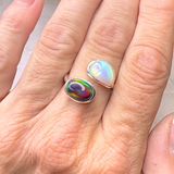 Ring white/black Aurora Opale, Silber, verstellbar