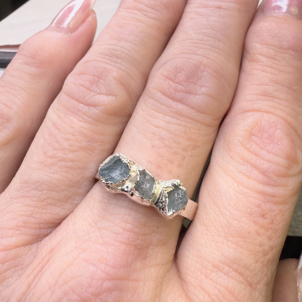 black raw crystal opal pendant with chain, silver 999