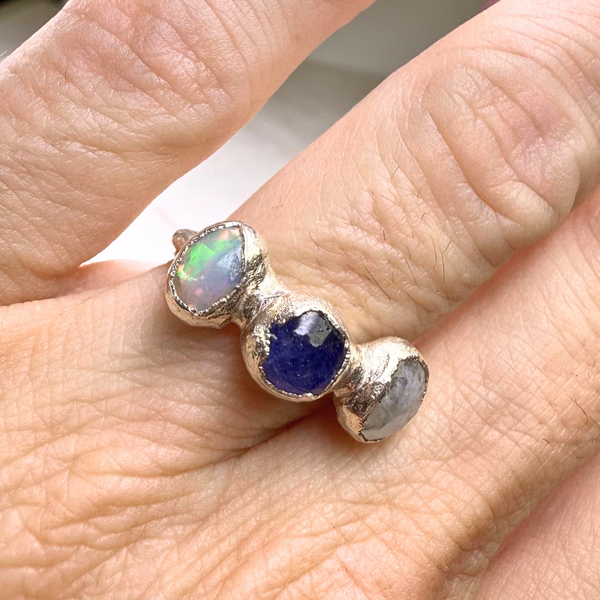 Ring Opal - Saphir - Mondstein, Silber999, Größe 53