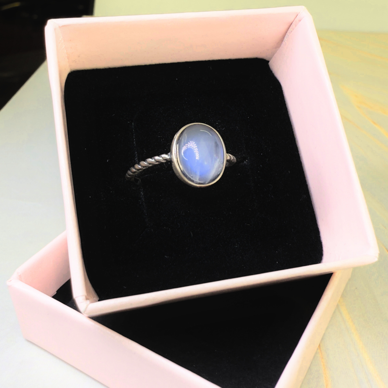 Ring Mondstein, Silber925, verstellbar durch Ringschiene