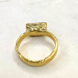 Ring with purple raw tourmaline, special shape, silver - gold plated, size 57