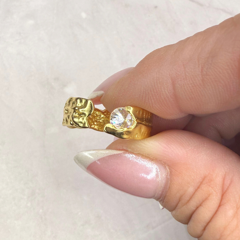 Ring mit weißen Zirkonia, vergoldet, verstellbar