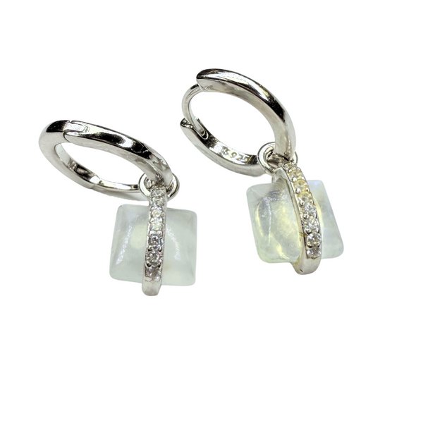 Creolen Ohrringe mit Mondstein und kleinen Zirkonia, Silber925