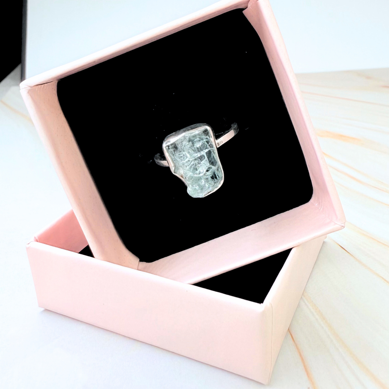 Ring roh Aquamarin, Silber, Größe 51