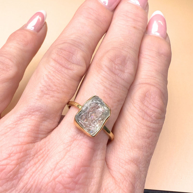 Ring roh Aquamarin, Gold, Größe 60