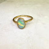 Ring Roh Opal aus Mexiko, Gold plattiert, Größe 52