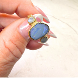 Ring australischer Opal - Mondsteine, Gold plattiert, Größe 59