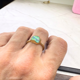 Ring Roh Opal aus Mexiko, Gold plattiert, Größe 56
