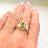 Ring Peridot - 2 Opale, Gold plattiert, Größe 61
