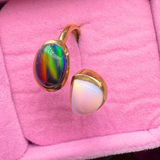 Ring white/black Aurora Opale, Gold plattiert, verstellbar