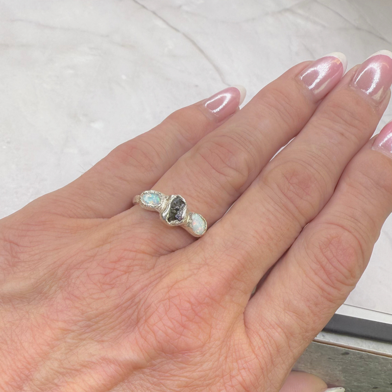 Ring 2 Opale-Turmalin,Silber999, Größe 53