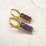 Creolen Ohrringe fester Anhänger mit Amethyst -Zirkonia, vergoldet