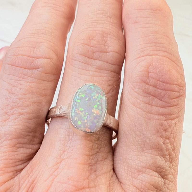 Ring australischer Opal, Silber, Größe 61
