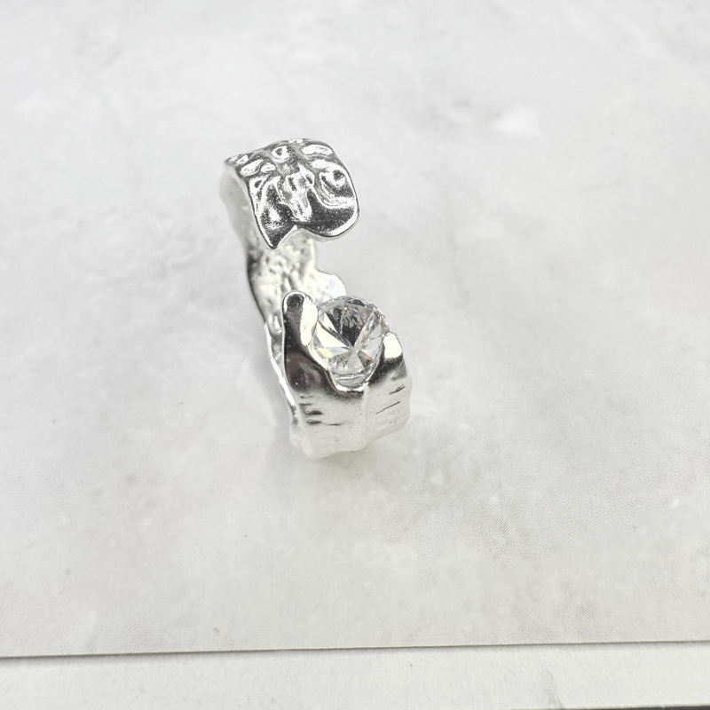 Ring mit weißen Zirkonia, Silber925, verstellbar