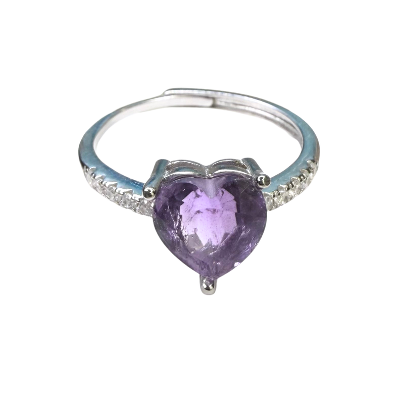 Ring Herz Amethyst, Silber, verstellbar
