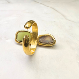 Ring Moldavit - australischer Opal, Gold plattiert, verstellbar
