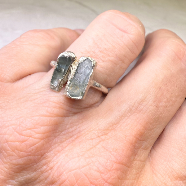 Ring Aquamarin Stäbchen, Silber, Größe 52