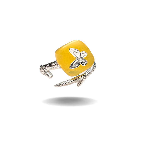 Bernstein mit Schmetterling Ring, verstellbar, Silber925