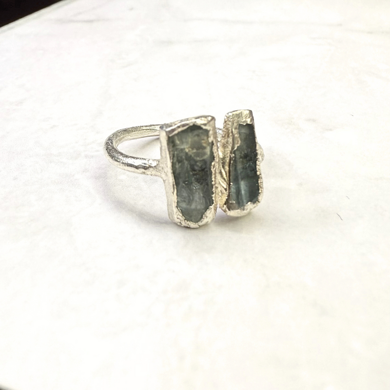 Ring Aquamarin Stäbchen, Silber, Größe 52