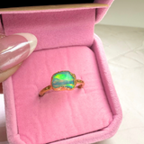 Ring Roh Opal aus Mexiko, Gold plattiert, Größe 56