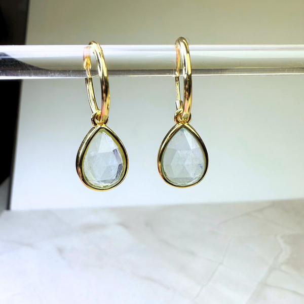Hoop earrings with drops of opal, real silver-gold plated