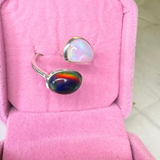 Ring white/black Aurora Opale, Silber, verstellbar