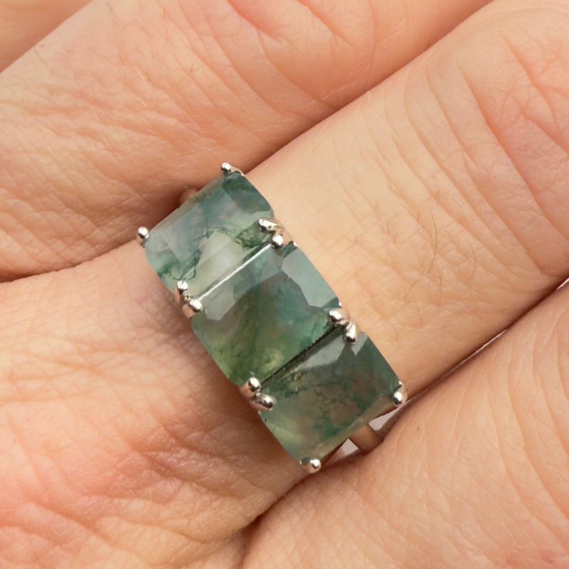 Ring Moosachat, Größe 58, Silber925