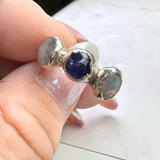 Ring Opal - Saphir - Mondstein, Silber999, Größe 53