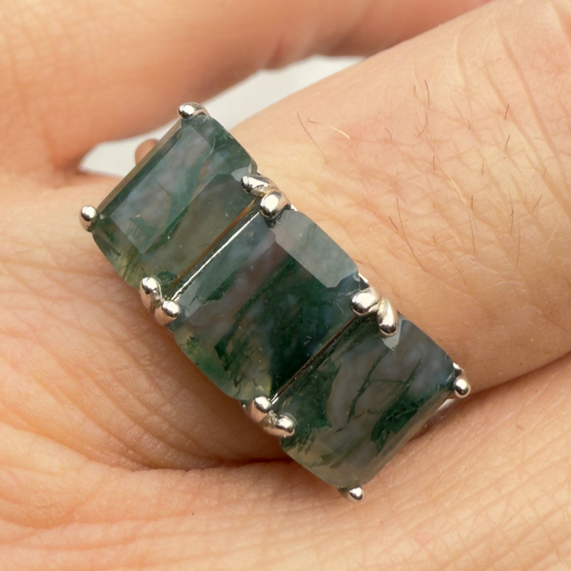 Ring Moosachat, Größe 54, Silber925